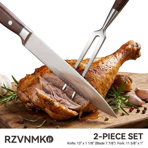 12Inch Carving Knife & 7 Inch Fork Set,Carving Set for Turkey, Meat, BBQ, Brisket, Full Tang Slicing Knife with Christmas Elegant Box,Wooden Handle