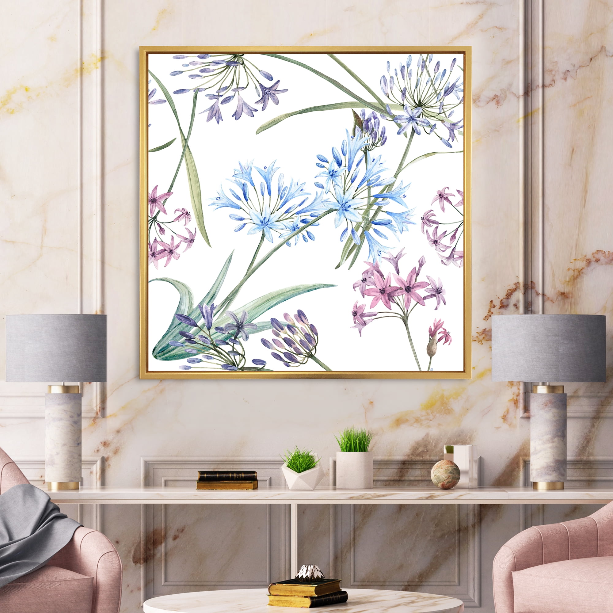 Designart 'Vibrant Summer Wildflowers On White II' Traditional Framed Canvas Wall Art Print