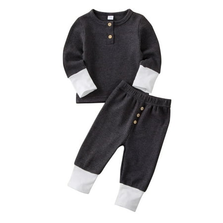 

Mialoley Baby Clothes Set with Buttons Contrast Color Long Sleeve Tops+Pants