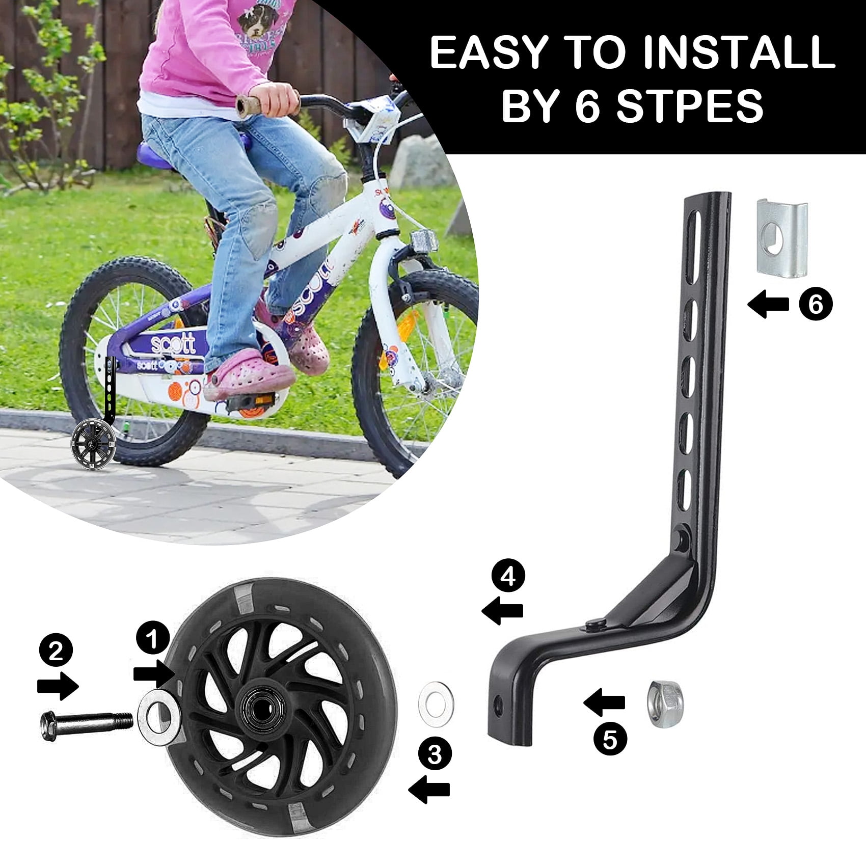 Huryfox 1 Pair Training Wheels for Bike,12/14/16/18/20 inch Kids Bicycle Assist Safety Flash Wheel