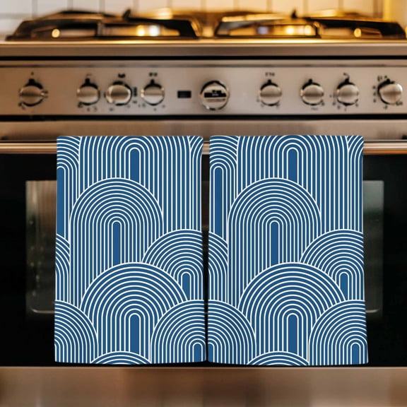 Navy Blue Ombre Kitchen Towels Set of 3, Farmhouse Stripes Modern Abstract Art Absorbent Dish Towels for Kitchen, Microfiber Hand Towel, Quick Drying Tea Towel for Cleaning Decorative Dishcloths