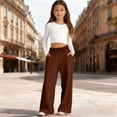 thumbnail image 5 of Bbyeadc Sweatpants for Girl Wide Leg Mid Waist Sweatpants Loose Elastic Waist Pants Fashion Spring Trousers with Pockets,Brown (110), 5 of 5