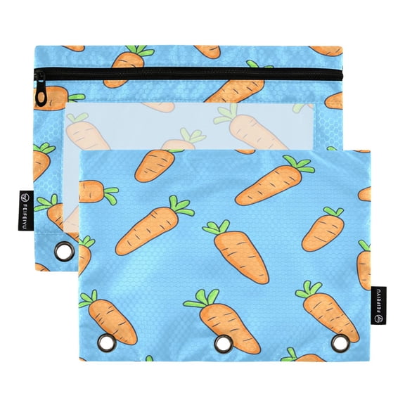 2 Pack 3 Ring Binder Pouch with Clear PVC Window Water Resistant Zipper Pencil Pouch Carrots Binder Pocket for Classroom Office Home Stationery Organization