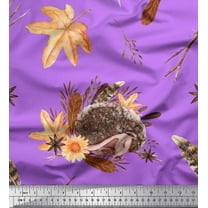 Soimoi Purple Cotton Voile Fabric Leaves & Hedgehog Animal Printed Fabric 1 Yard 42 Inch Wide