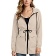 thumbnail image 4 of Feancey Hooded Rain Jackets for Women Drawstring Waist Waterproof Windbreaker Jacket Outdoor Lightweight Full Zip Raincoats Hiking Travel Jackets with Pockets Khaki S, 4 of 8