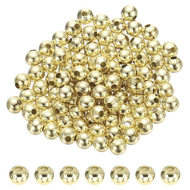 Uxcell 4mm Cuentas Espaciadoras Llenas, 90Pcs Cuentas de Bola Redonda de Metal Dorado de 14K para Hacer Joyería de Pulsera Collar DIY