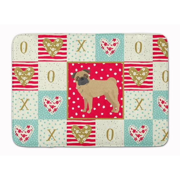Pug Love Machine Washable Memory Foam Mat Red