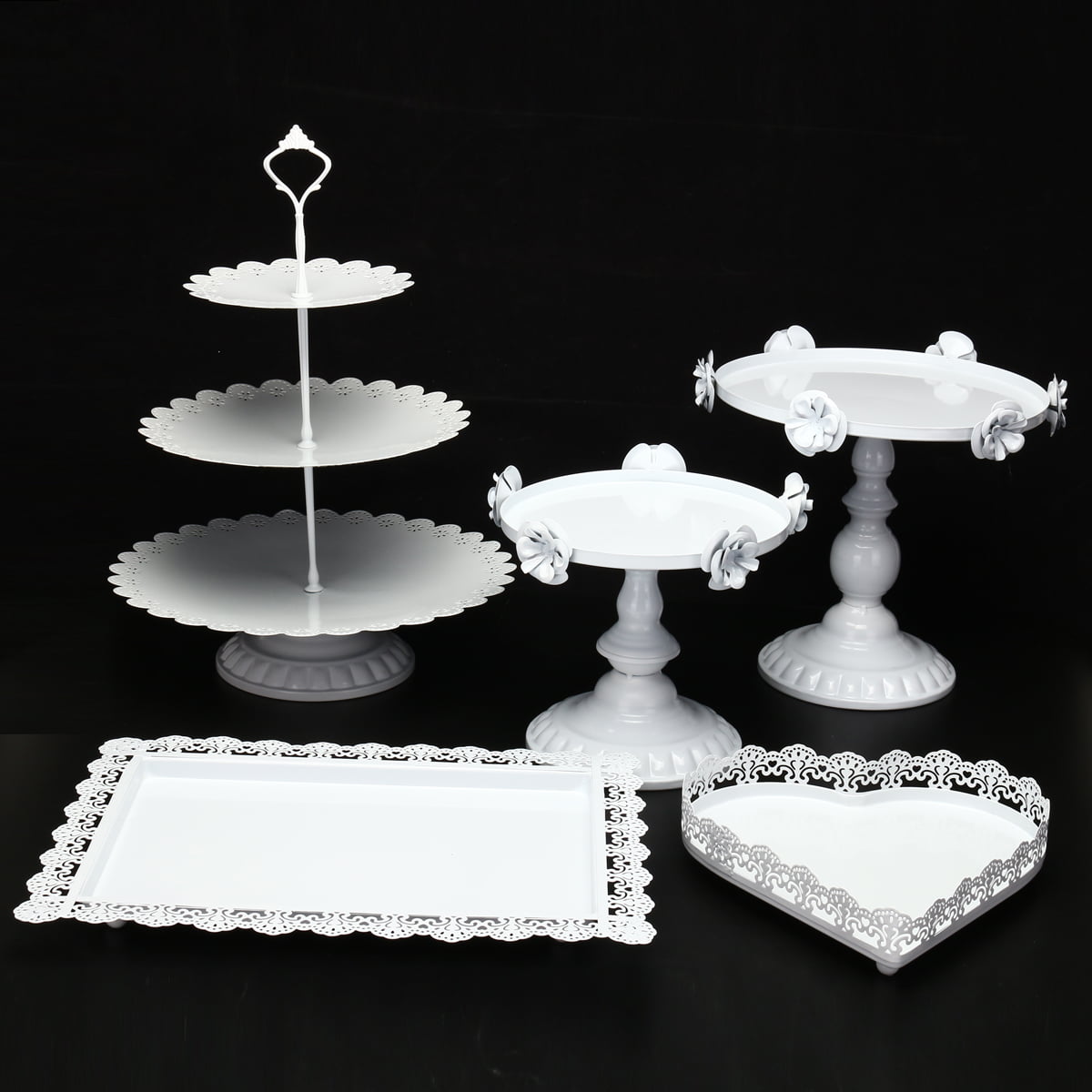 3 Pieces Cake Stand Set White Metal Cupcake Holder Dessert Display Plate Decor Serving Platter for Baby Shower Wedding Birthday Parties Celebration 