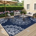 thumbnail image 4 of Findosom 8'x10' Outdoor Rug Large Patios Rug RV Outdoor Rug Waterproof Foldable Portable Camping Rugs Reversible Plastic Straw Rug Outdoor Area Rug for Camping, RV, Balcony, Patio, Picnic, Beach Blue, 4 of 9