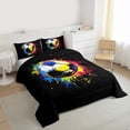 thumbnail image 3 of jejeloiu Watercolor Splatter Ink Full Size Comforter Sets,Football Soccer Print Bedding Sets For Boys Kids Reversible 3pcs, 3 of 8