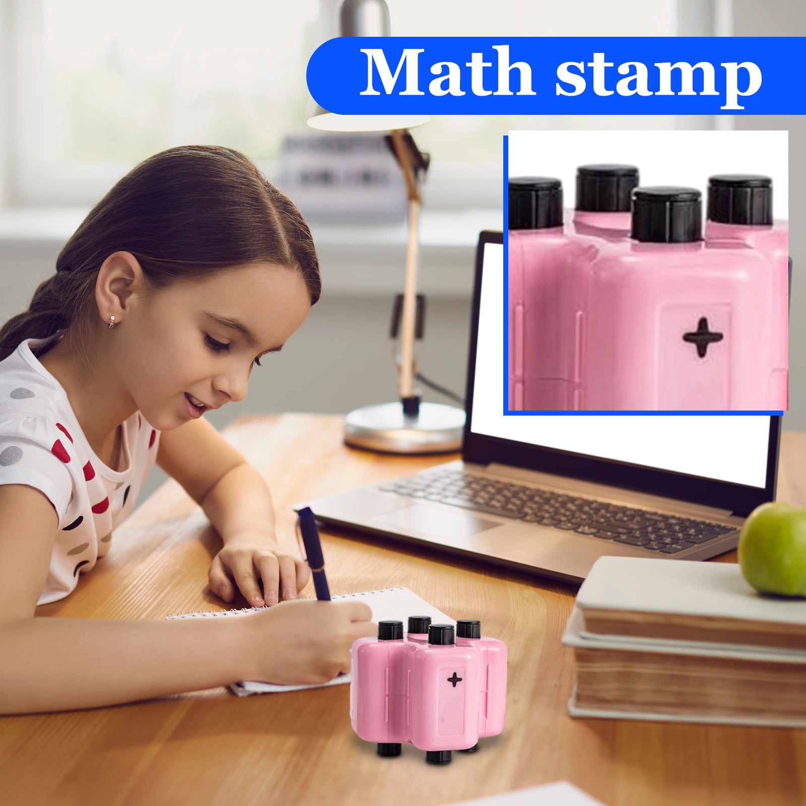 Math Practice Rolling Stamp 4-In-1 Blue With 0.3 Oz Ink Pad For Kids Teaching