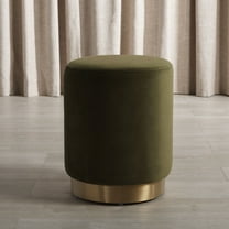SAFAVIEH Couture Elsworth Glam Velvet Ottoman with Brass Base, Olive Green/Brass
