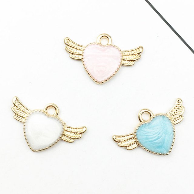10 piezas de alas de amor, accesorios de aleación de aceite por goteo, joyería para oreja, tarjetas de horquilla, accesorios para el cabello hechos a mano DIY, accesorios de joyería de Material, rosa LingWen 9024715744302