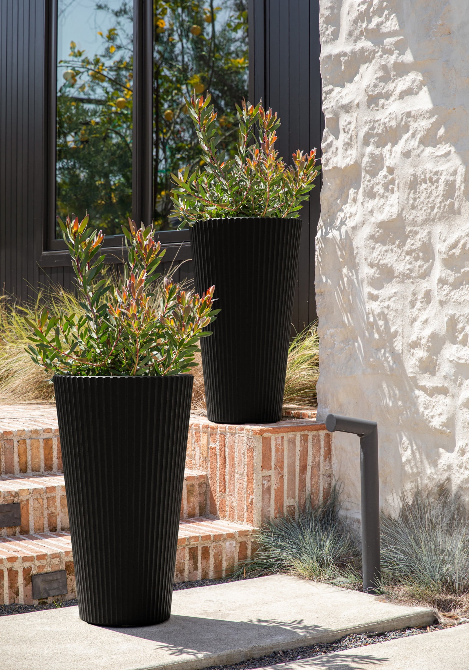 Veradek Demi Series 26" Tall Plastic-Stone Planter - Black 2 Pack