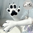 thumbnail image 3 of Byfri White Black Furry Animal Paw Gloves 40x15cm Warm Plush Mittens for Winter Festive Events, 3 of 7