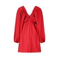 thumbnail image 4 of QIPOPIQ Robes pour Femmes pour Invité de Mariage Fête Manches Longues Col en V Longueur Genou Robe Longue d'Été Robe Sexy Rétro Ample 2023 Offres, 4 of 5