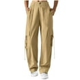 thumbnail image 2 of qolati Cargo Pants Women Y2k High Waist Front Ruched Parachute Pants Straight Wide Leg Baggy Pants with Multiple Pockets, 2 of 7