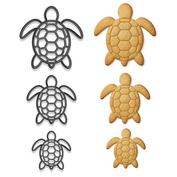 Ocean Turtle Cookie Cutter & Stamp Trio – 3 Sizes (4", 3", 2") – Beach-Themed Baking & Fondant Set (Random Color)
