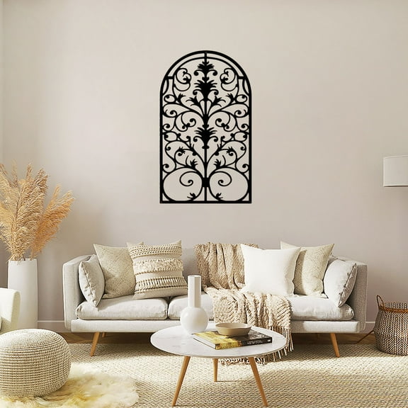 HELLOYOUNG 15.7 inch Arched window frames Metal Wall Art Decoration Iron hook Drawings Classic Pattern Wall Hanging for Bathroom/bedroom Simple style Clean lines Hide defects Strong artistic sense