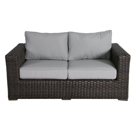 Love Seat - Outdoor Seating for 2 - Modern Design - Brown Frame & Tan Cushions - Easy Setup - 65"