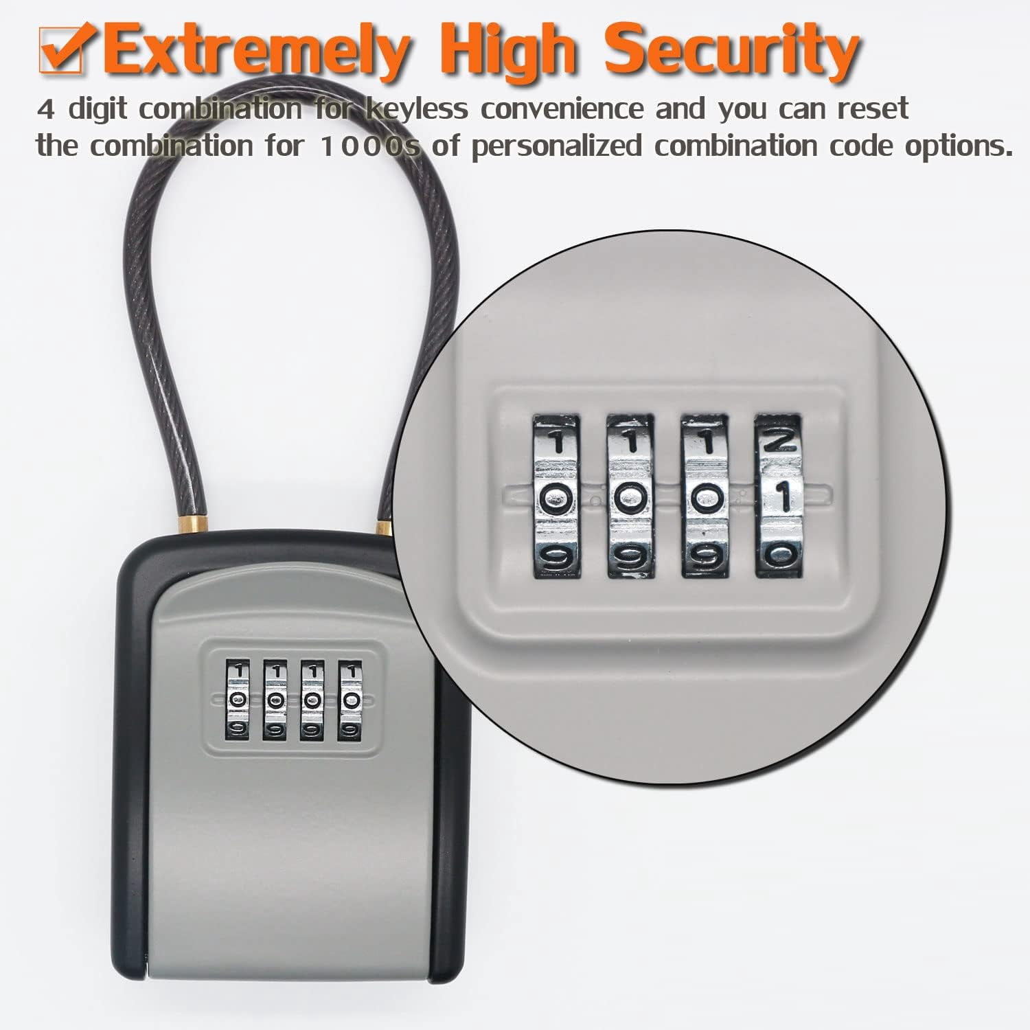 Key Lock Box, 4 Digit Portable Lock Box, Outdoor Waterproof Resettable Code Security Key Storage Box Portable for Indoor Outdoor Home, Office, Garage, School, Gym, Airbnb, Realtor