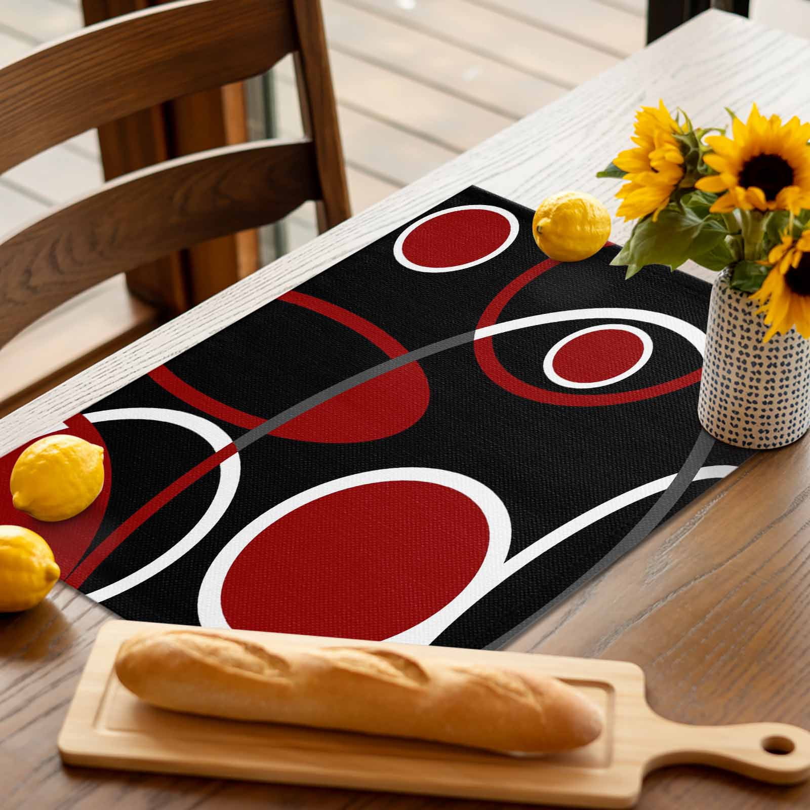 Placemats Set of 4, Black Red Circle Placemats Set of 4, Geometri Stripe Lines Abstract Art Tablemats Placemat Table Decoration for Kitchen Table Dinner Party Home Decor Indoor Outdoor 13x19 Inch