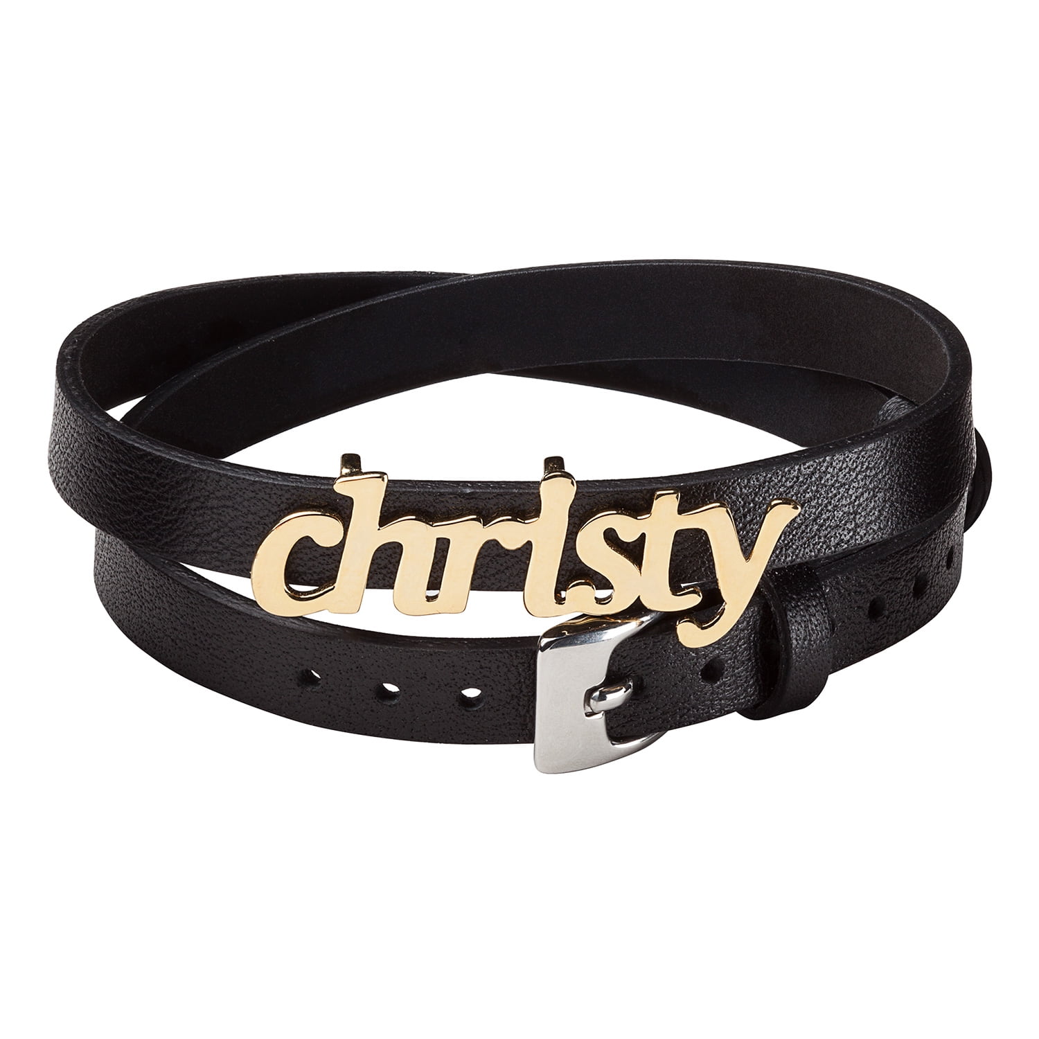 Personalized Women's Sterling Silver or Gold over Silver Lowercase Name Leather Wrap Bracelet And Choker, 14.75"