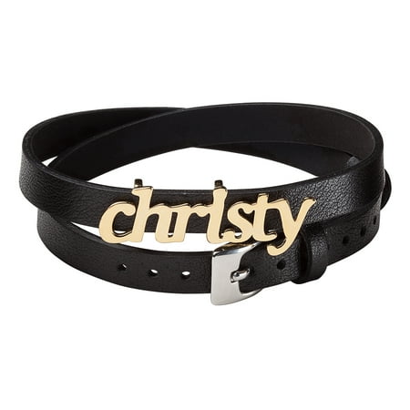 Personalized Women's Sterling Silver or Gold over Silver Lowercase Name Leather Wrap Bracelet And Choker, 14.75"