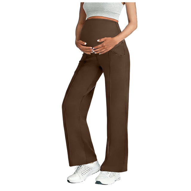 dmqupv Pantalon de Maternité Pantalon de Maternité pour Femmes Jambe Grand Taille Haute Extensible Pantalon de Grossesse pour le Travail Pantalon avec Poches Café, Taille pour S