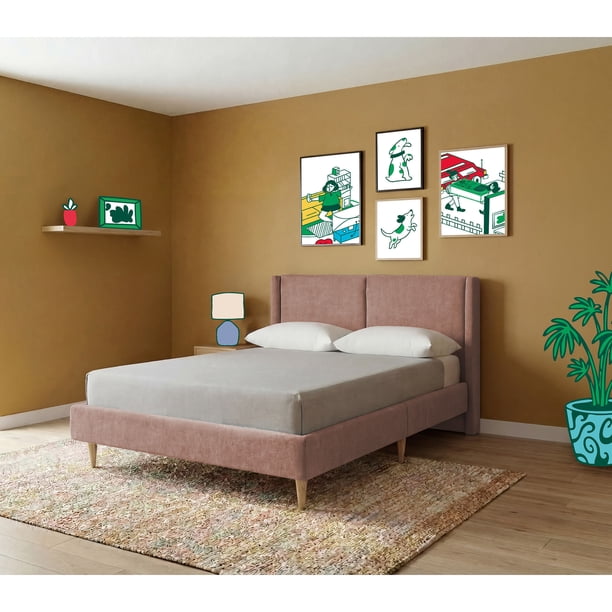 Cama Matrimonial Makora Mavi Rosa Tapizada en Tela Tipo Velvet (No Incluye Colchón)