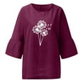 thumbnail image 4 of Hauts d'Été pour Femmes 2023 Haut Aguichant Imprimé Régulier Bouton Col Rond Manches Courtes Manches Trois-Quarts Boho Grande Taille T-Shirt pour Femmes, 4 of 5