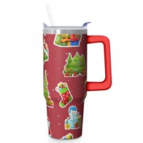 30oz Christmas Holiday Snowman Insulated Stainless Steel Tumbler, Winter Coffee Cup with Handle and Straw, Travel Mug Gift for Women Men