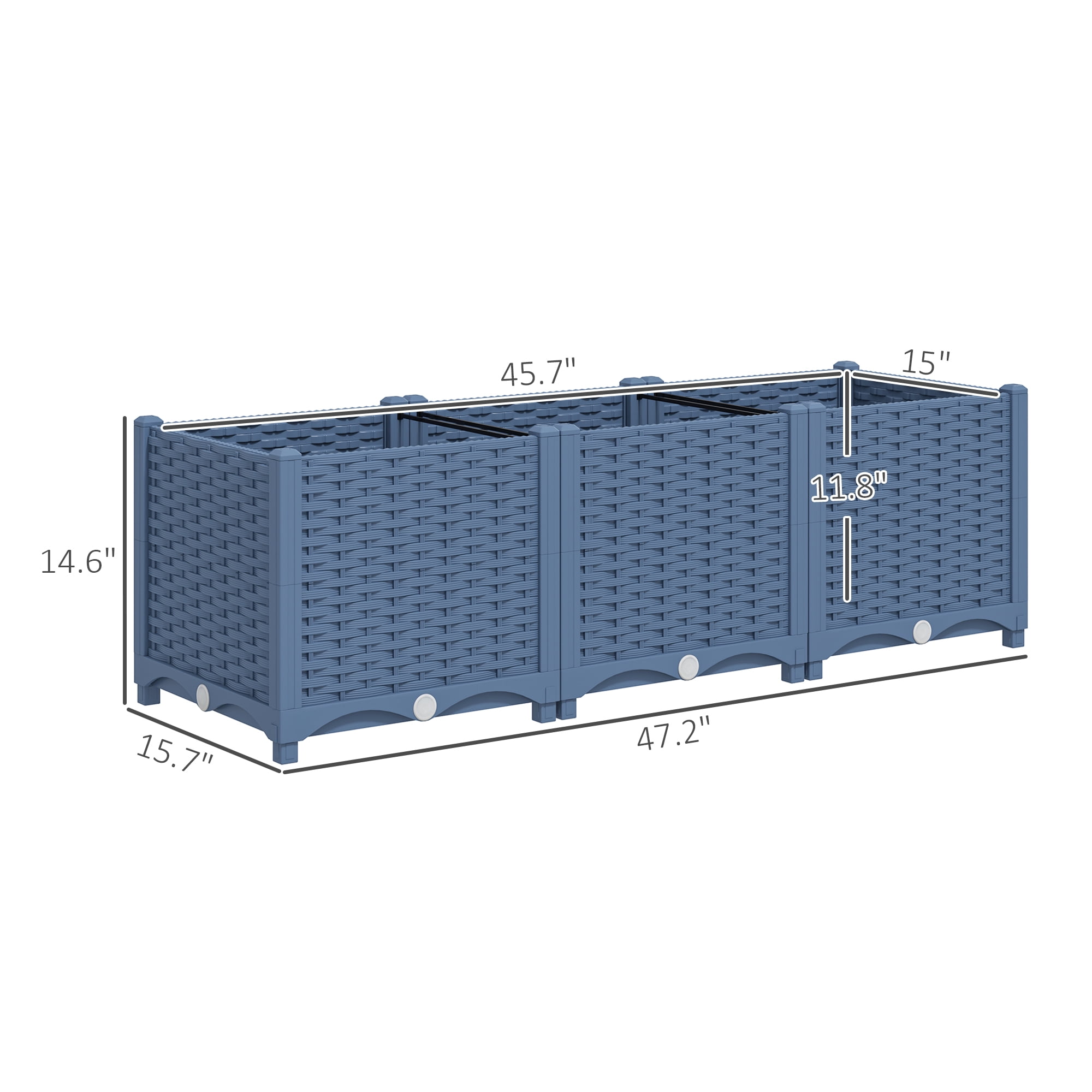 Outdoor Flower Box with Drainage Holes, Plastic Raised Garden Bed