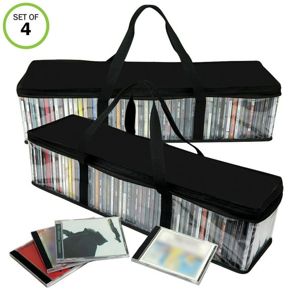 Evelots CD Storage BagZipperedClearHandlesHold 200 CD's TotalBlack