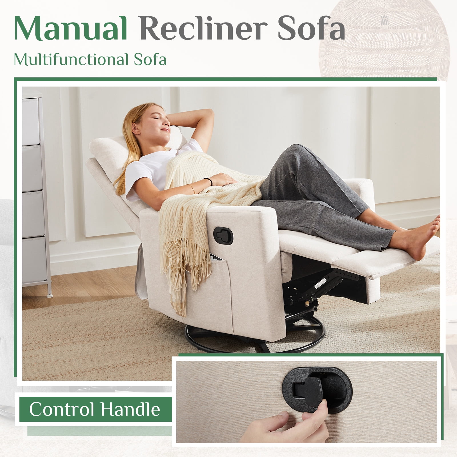 Gianna Swivel Recliner Chair, Living Room Glider Rocker Recliners, Nursery Massage Rocking Chairs