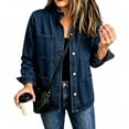 thumbnail image 2 of uublik Women Jean Jacket Dark Blue Casual Long Sleeve Button Down Denim Jacket Fall Coat, 2 of 7