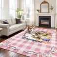 thumbnail image 3 of Area Rug for Living Room, Easter Bunny Non-Slip Indoor Large Carpet for Bedroom/Dining Room, Spring Easter Eggs Chick Floral Pink Check Washable Low-Profile Rectangle Floor Runner Rugs - 5 x 7 Ft, 3 of 7