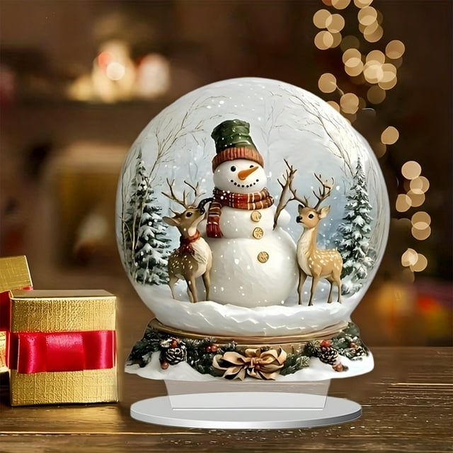 Aufmer 5 Pcs Festive Crystal Ball Ornament, Two Dimensional Acrylic Scene for Christmas Desktop Display(Multicolor)