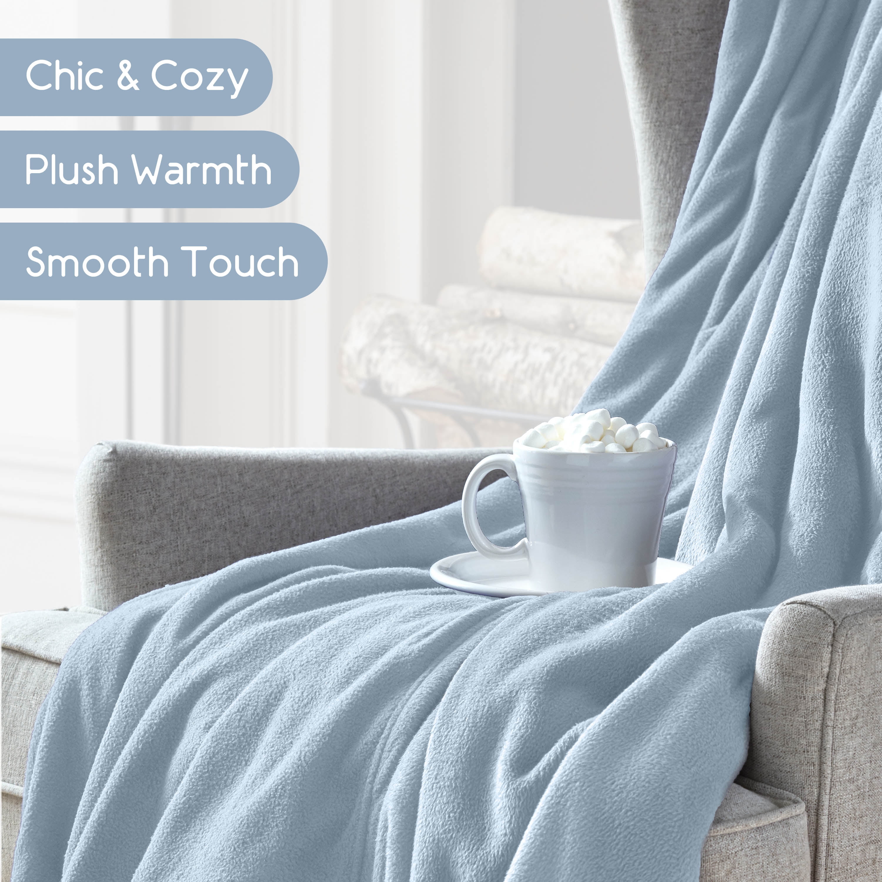 Soft All-Season Microfleece Bed Blanket – Lightweight Cozy Throw – King Size – Blue