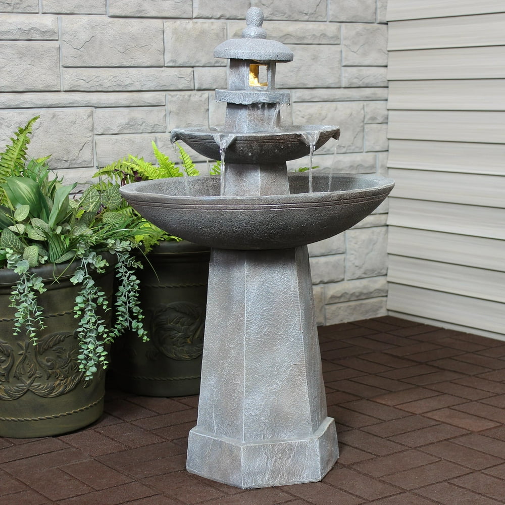 Sunnydaze 2tiered Pagoda Outdoor Water Fountain with LED Light 40inch