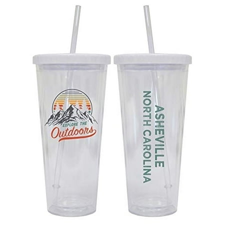 

Asheville North Carolina Camping 24 oz Reusable Plastic Straw Tumbler w/Lid and Straw 2-Pack