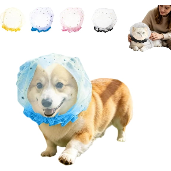 Pet Head Mesh Cover, Cats Anti-Scavenging Muzzle Breathable Dog Head Foxtail Protector with Adjustable Strap Quick Release Closure for Outdoor Walking Travel Park Camping Hiking (Blue)