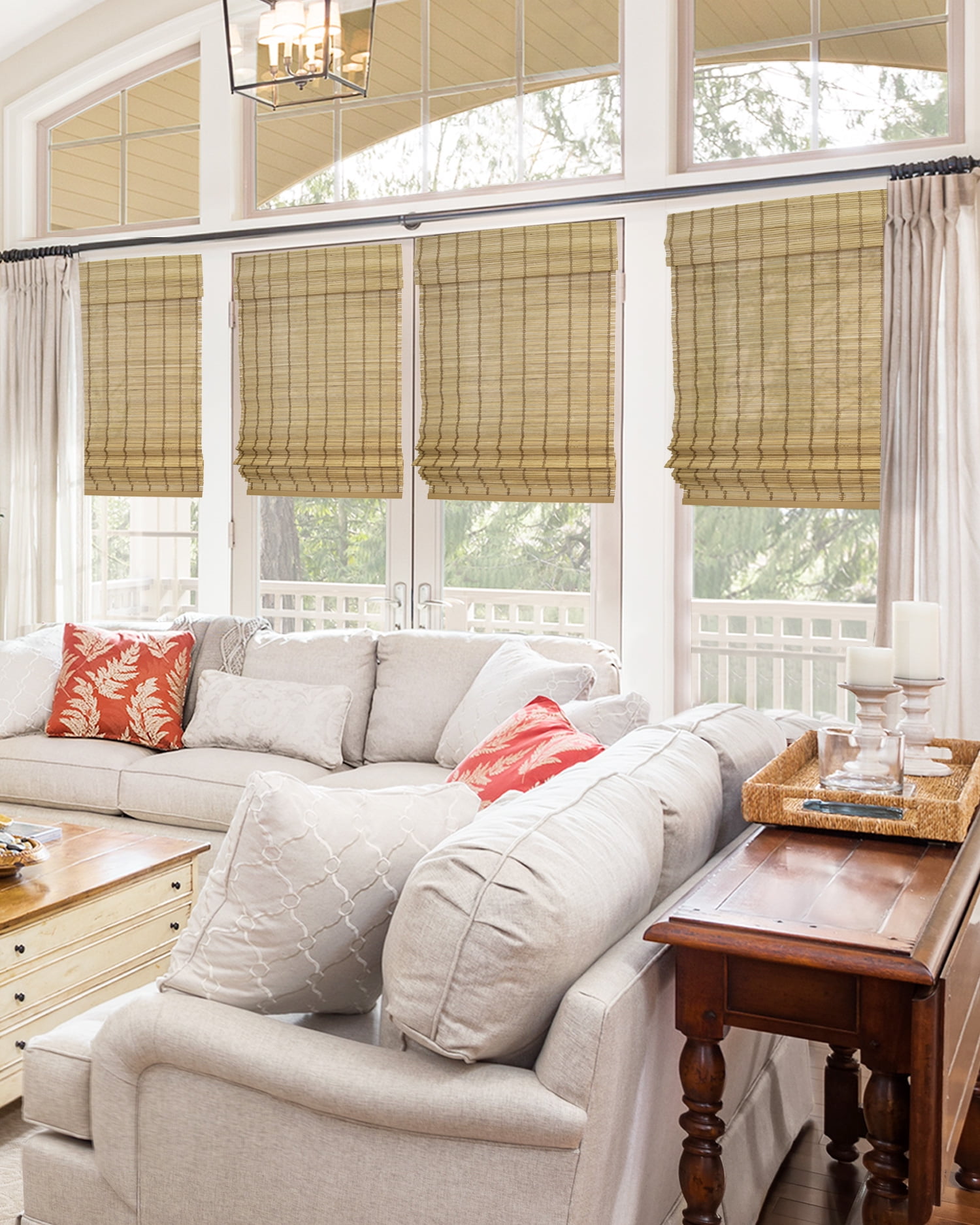 Chicology 23"W x 64"H Deer Cordless Bamboo Roman Shades, Natural Woven Wood, Light Filtering, Safe for Kids & Pets