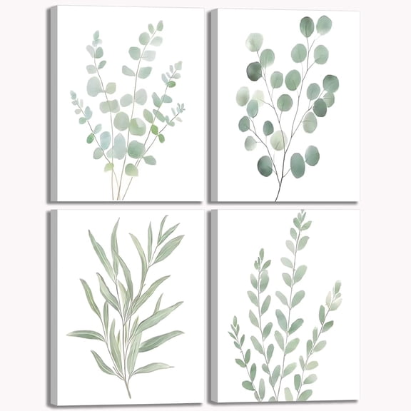 4Pcs Eucalyptus Botanical Wall Art Sage Green Bathroom Pictures Watercolor Mint Green Plant Leaves Poster Print Modern Minimalist Aesthetics Canvas Paintings Wall Decor for Bedroom UNFRAMED