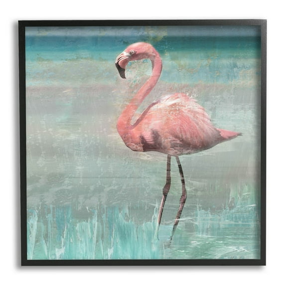 Stupell Industries Tropical Flamingo Standing Collage Graphic Art Black Framed Art Print Wall Art, Design by Nan