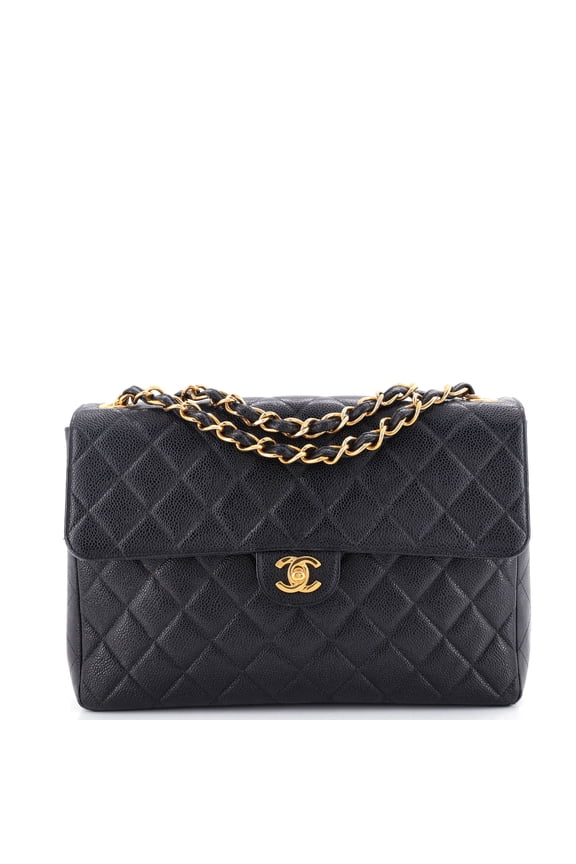 Pre-Owned Vintage Square Classic Single Flap Bag Quilted Caviar Jumbo By Rebag