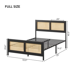 Queen Size Bed Frame with Headboard - Boho Rattan Platform Bed Frame with Reinforced Metal Slats | No Box Spring Required | Sturdy Noise-Free Design for Quiet Sleep | Easy Assembly Modern Bedroom Furn
