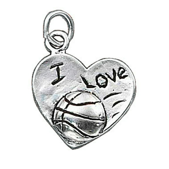 Sterling Silver 16" .8mm Box Chain I LOVE BASKETBALL Word Pendant Necklace