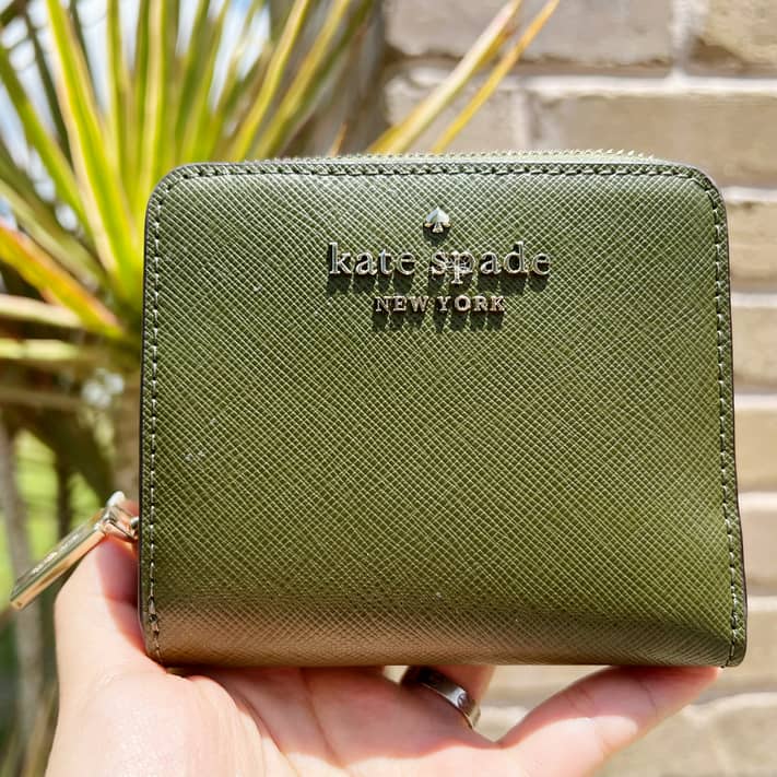 Kate Spade Staci Saffiano Leather Small Zip Around Bifold Wallet Enchanted  Green 