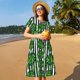 thumbnail image 4 of Balery Palm Greenery Vestidos sueltos de manga corta para mujer, vestidos de verano 2025, vestidos casuales de corte A con vuelo., 4 of 6